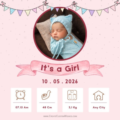 Create New Born Baby Girl Birth Info with Photo Editor