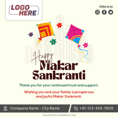 Design Makar Sankranti Wishes with Brand Logo & InfoDesign Makar Sankranti Wishes with Brand Logo & Info