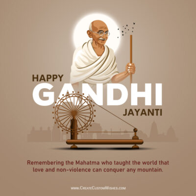 2026 Gandhi Jayanti Wishes, Status, Messages & IdeasGandhi illustration with a spinning wheel (charkha) and the text 'Happy Gandhi Jayanti' in a commemorative poster.