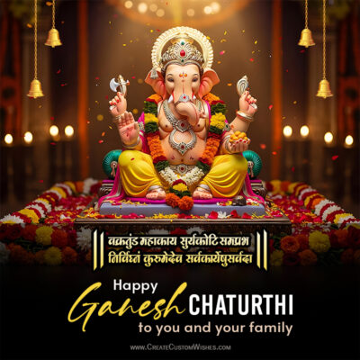 2026 Ganesh Chaturthi Festival Wishes, Status & MessagesDecorated Ganesha idol with flower garlands on a festive altar; bottom text reads тАШHappy Ganesh Chaturthi to you and your familyтАЩ