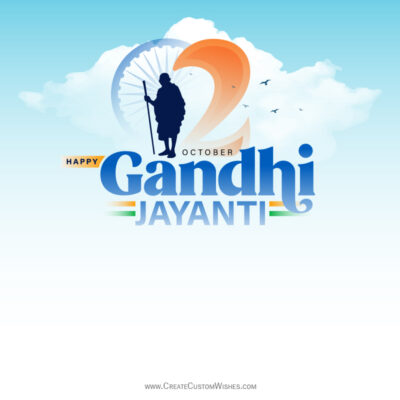 245+ Free Gandhi Jayanti 2026 Editable Designs & TemplatesBanner-style Gandhi Jayanti greeting featuring a Gandhi silhouette, spinning wheel, and bold blue 'Gandhi' text over a blue sky and clouds