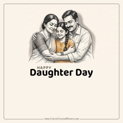 338+ Free Daughter Day 2026 Editable Designs & DownloadsFamily of three hugs warmly for Daughter Day with a soft beige card backdrop and 'Happy Daughter Day' text beneath the illustration.