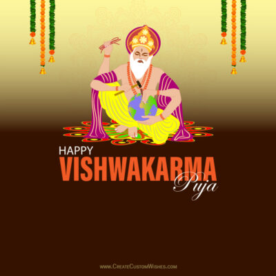 475+ Vishwakarma Day 2026 Wishes, Quotes & GreetingsIllustration of Lord Vishwakarma crafting the Earth with a hammer and chisel, seated on a decorative platform; text reads 'Happy Vishwakarma Puja'