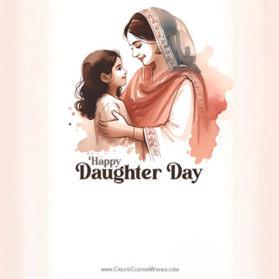 Free Daughter Day 2026 Wish & Greeting Card MakerIllustration of a mother in traditional dress embracing her daughter; 'Happy Daughter Day' text below.