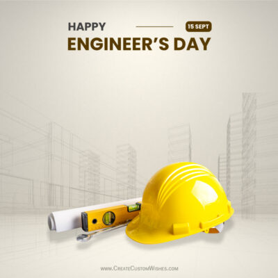 Free Engineers Day 2026 Greeting Card & Wishes MakerBanner celebrating Engineer's Day with a yellow hard hat and blueprints on a construction-site backdrop.
