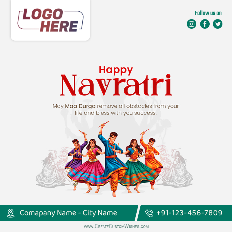 Navratri Wishes Maker: Add Your Logo & Contact Info