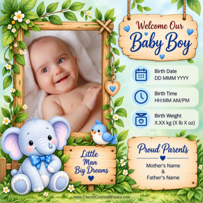 Create Baby Boy Birth Announcement Card with Photo OnlineCreate Baby Boy Birth Announcement Card with Photo Online