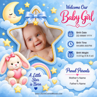 Create Baby Girl Birth Announcement Card with PhotoCreate Baby Girl Birth Announcement Card with Photo