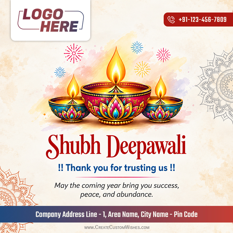 Create Deepavali Business Card Online with Logo & Info