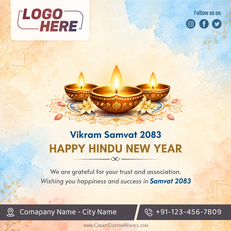 Vikram Samvat 2083 Wishes with Business Logo & Info