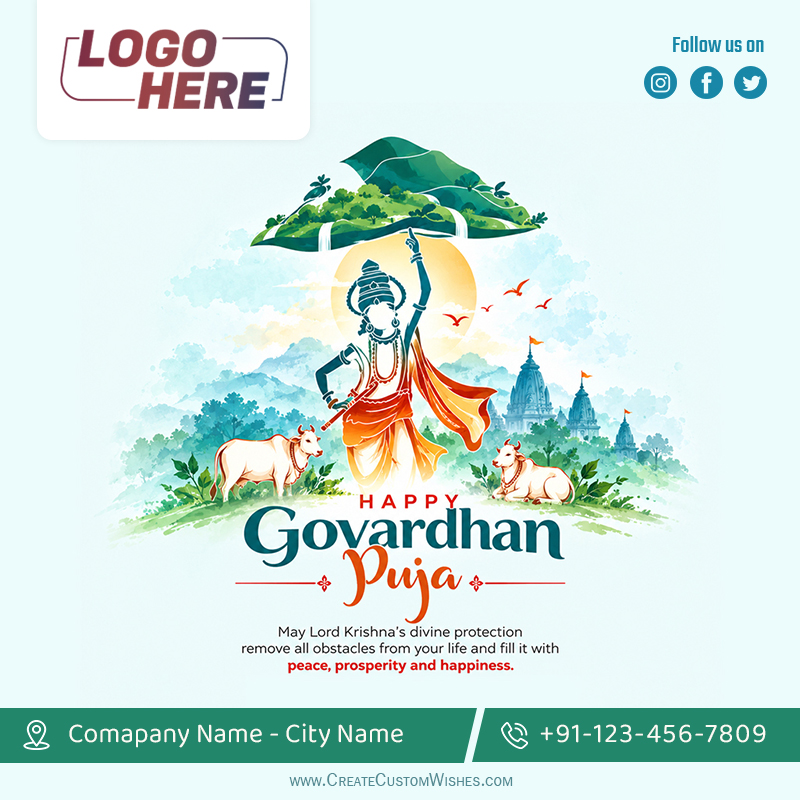 Create Govardhan Puja Cards with Company Logo Online