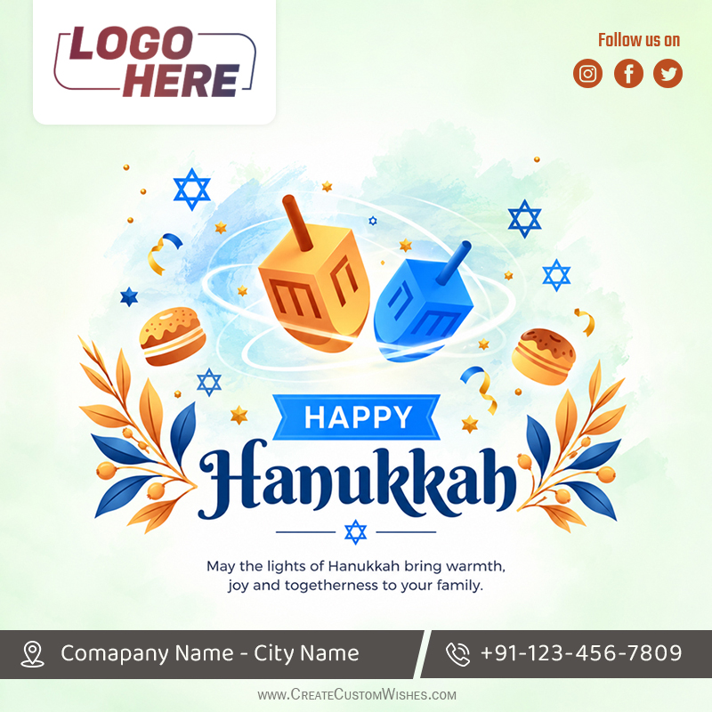 Free Hanukkah Business Greeting Cards with Logo & info
