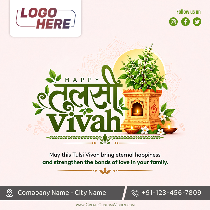 Free Tulsi Vivah Business Card Maker with Logo Online