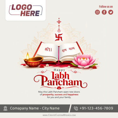 Labh Pancham 2026 Business Greeting Cards with LogoLabh Pancham 2026 Business Greeting Cards with Logo