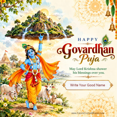Govardhan Puja 2026 Wishes: Free Name Greeting Card MakerGovardhan Puja 2026 Wishes: Free Name Greeting Card Maker
